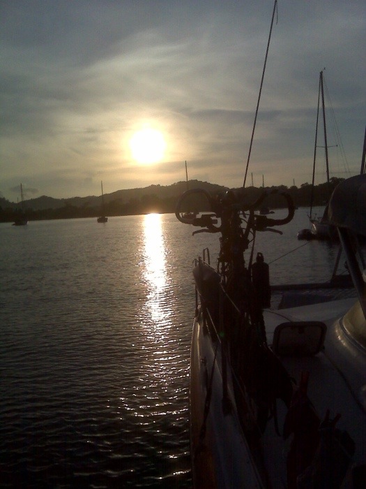 Bicycle on a boat at sunset